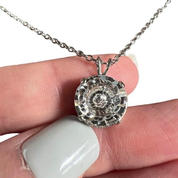 Swarovski Large Clear Round Crystal Pendant On Silver Chain Necklace - Picture 4 of 16